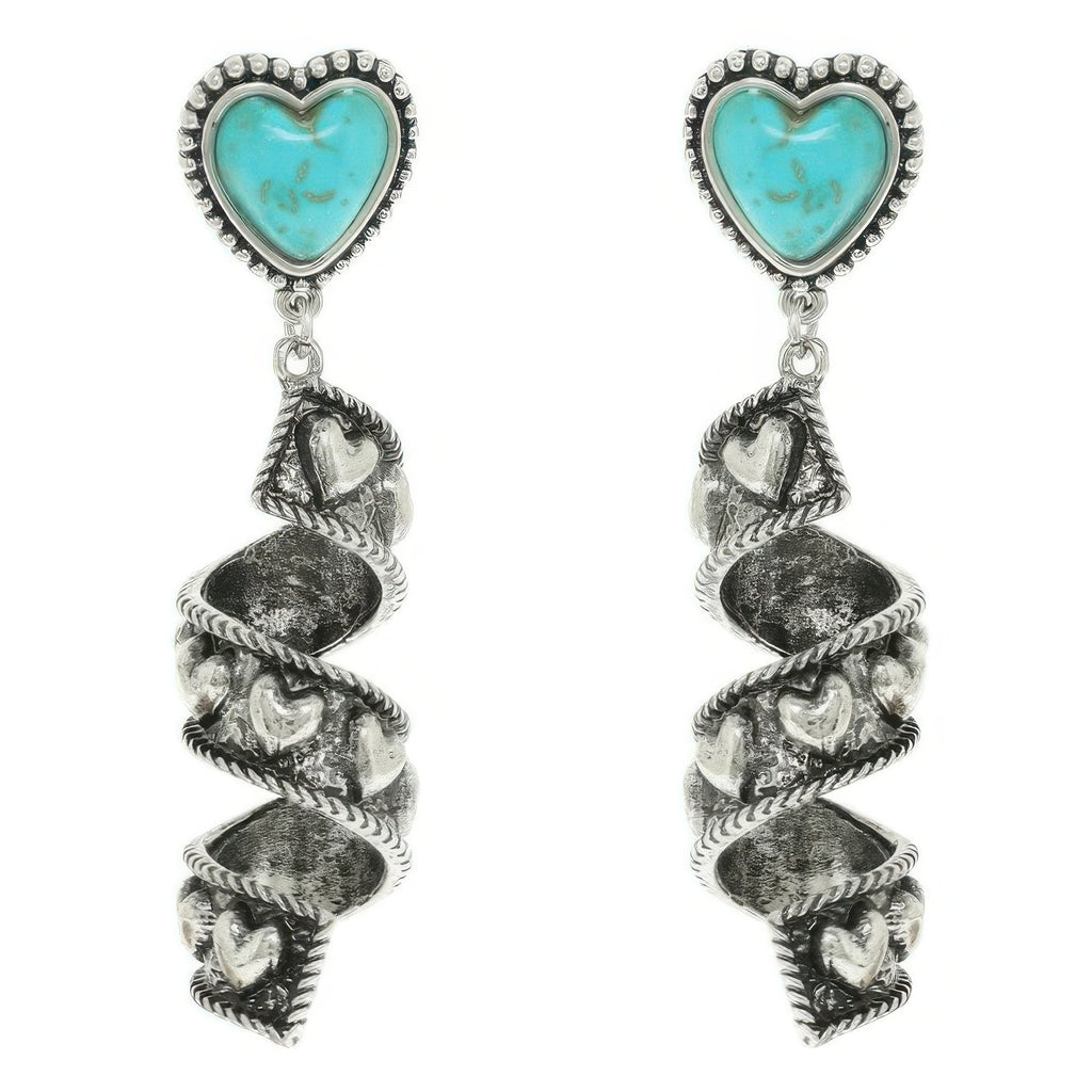 Western Turquoise Heart Spiral Earrings