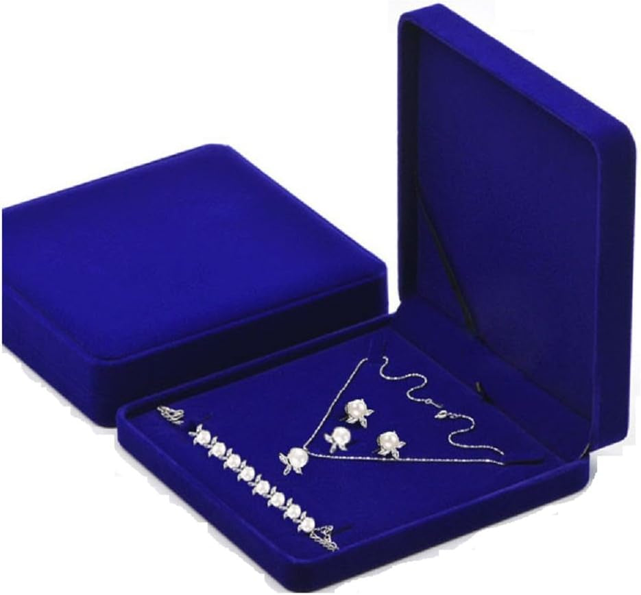 Jewelry Set Velvet Box Necklace Earring Ring Necklace Bracelet Gift Display Case Wedding Jewelry Storage Holder (Royal Blue)