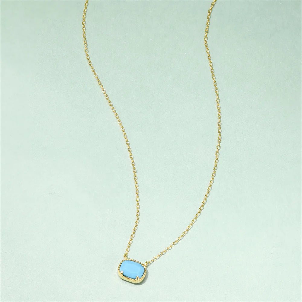 Retro 925 Sterling Silver 18K Gold Plated Necklace for Women Blue Turquoise Geometric Moon Star Pendant Clavicle Chain Jewe