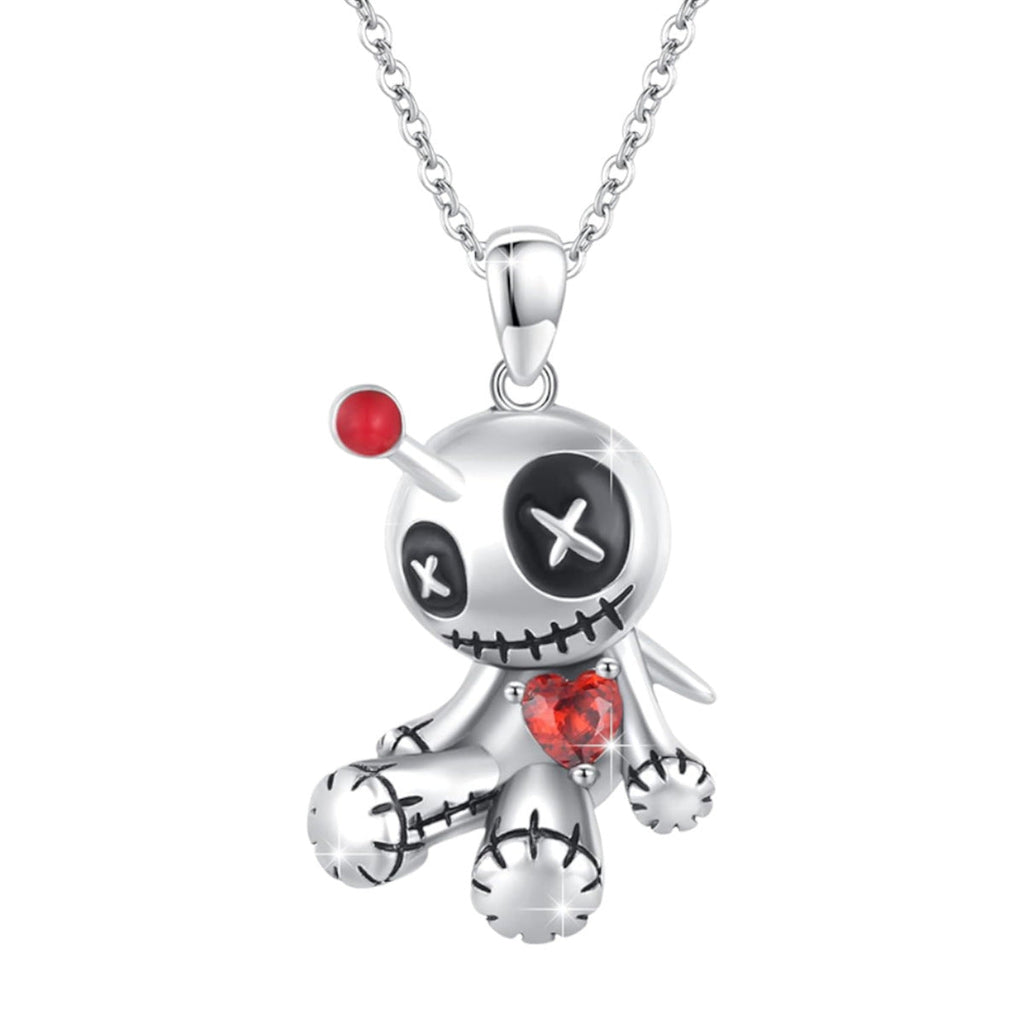 Cartoon Red Heart Voodoo Doll Necklace Halloween Personality Clavicle