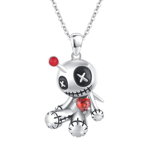 Cartoon Red Heart Voodoo Doll Necklace Halloween Personality Clavicle