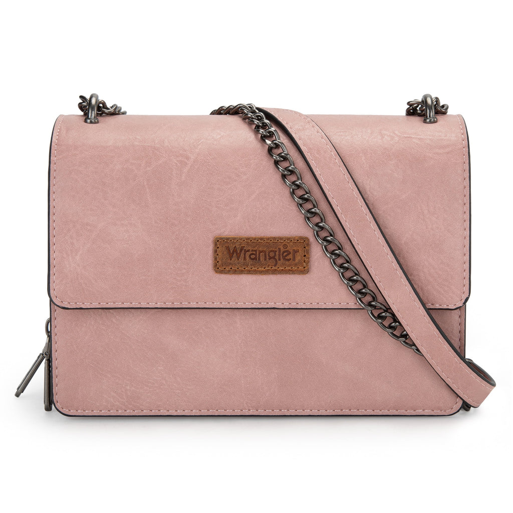 Wrangler Flap Crossbody Purse for Women Small Shoulder Bag with Chain Strap, Pink
