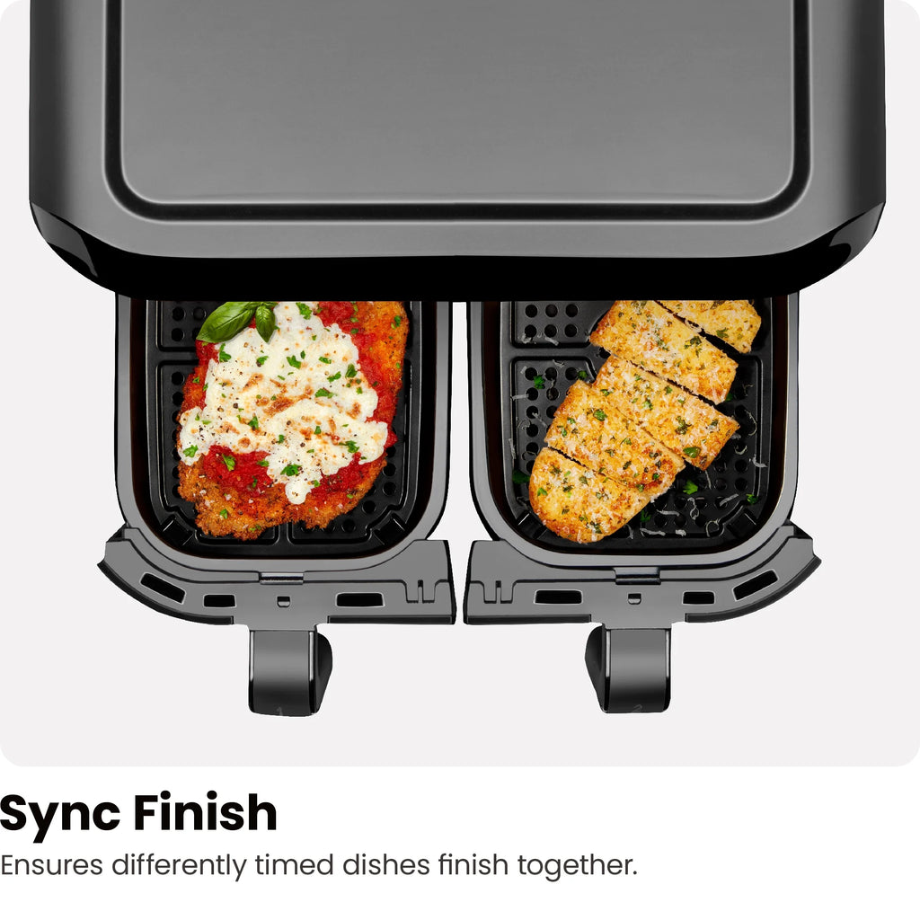 Dual Basket Air Fryer W/ Digital Touchscreen, 2 Independent 3 Qt Baskets, Sync Finish - Black