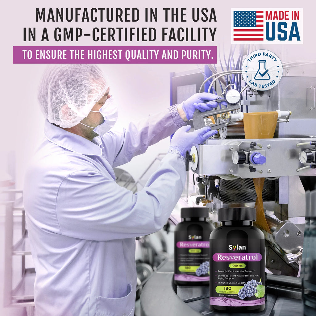 Trans Resveratrol Supplement 1000Mg Polyphenols Supplement 180 Capsules Veggie Non-Gmo Made in USA