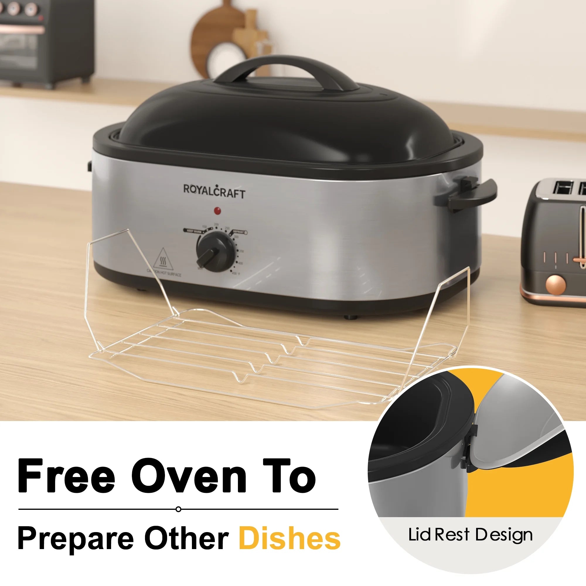 18 Quart Roasting Oven with Self-Basting Lid Removable Pan, 150 to 450F Temperature Control Cool-Touch Handles,Silver