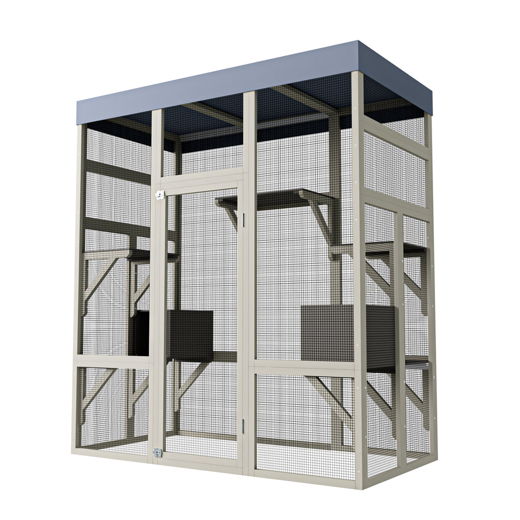 62.6' Outdoor Wooden Catio for Cats, Large Cat Enclosure with