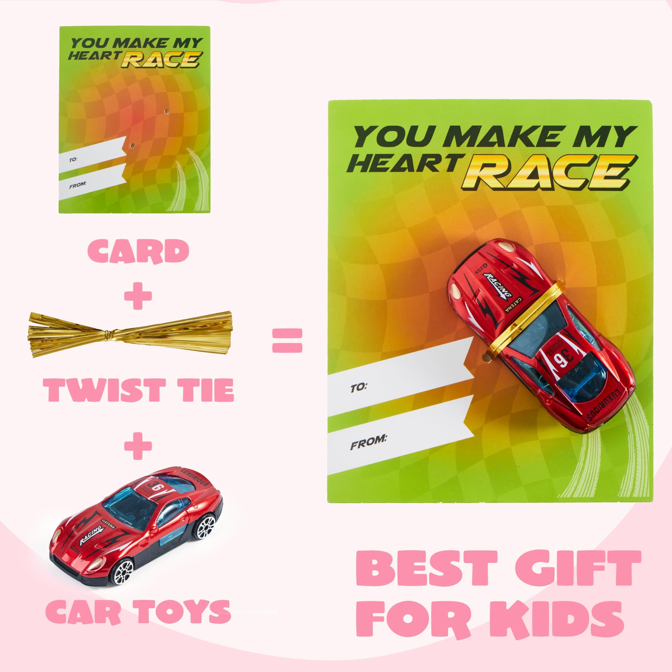 28 Packs Valentines Day Cards with Die-Cast Racing Cars Vehicle for Kids Boys, Valentines School Class Gifts, Valentine Exchange Cards Party Favors for Boys Girls