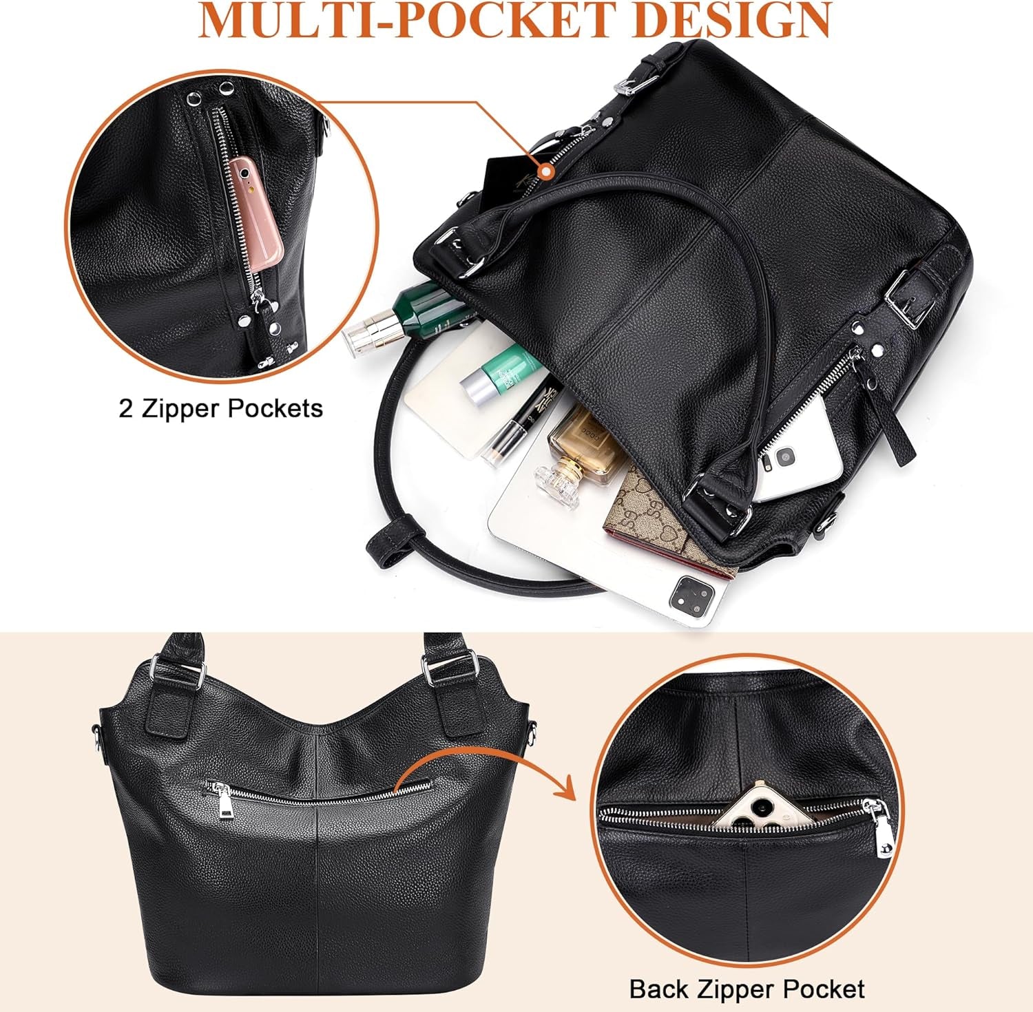 Genuine Leather Handbags for Women Hobo Shoulder Bags Ladies Tote Bag