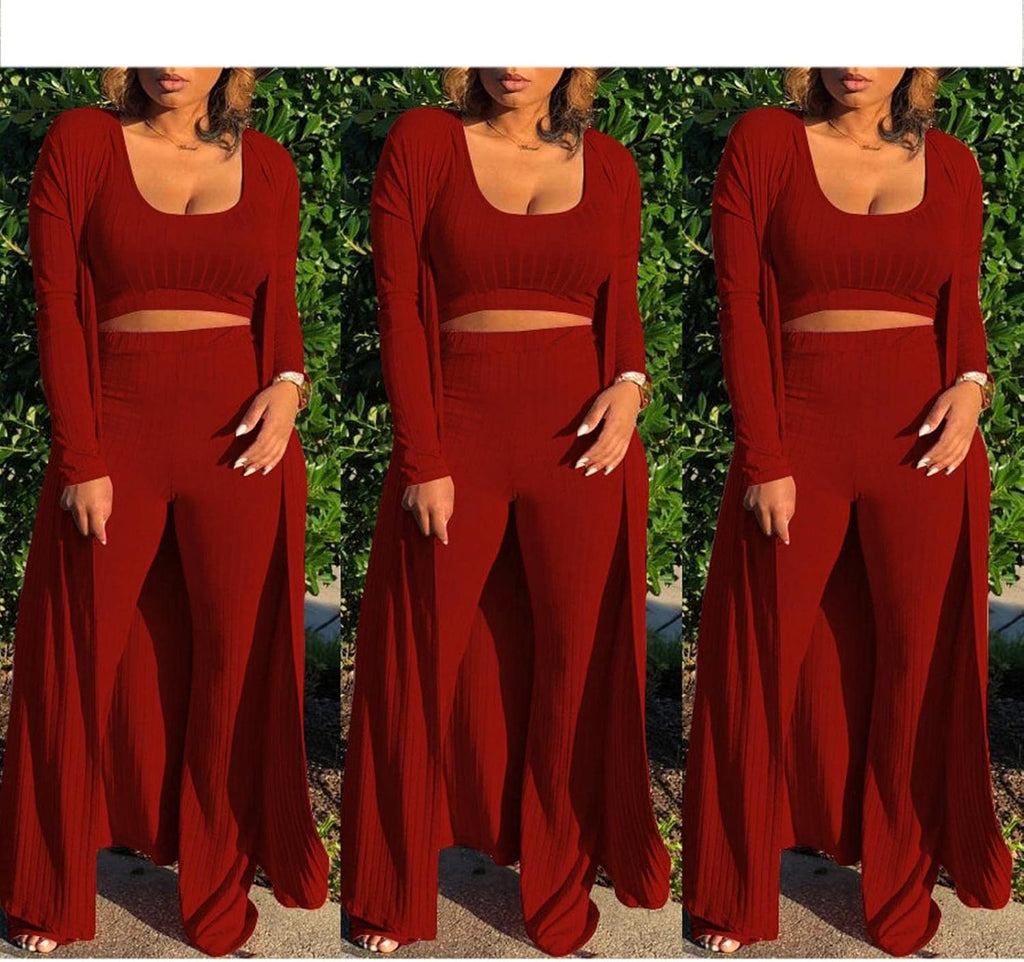 Women'S Tracksuit Winter Autumn Knitted Long-Sleeved Blazer Coat Tank Long Pants Three Piece Sets Outfit