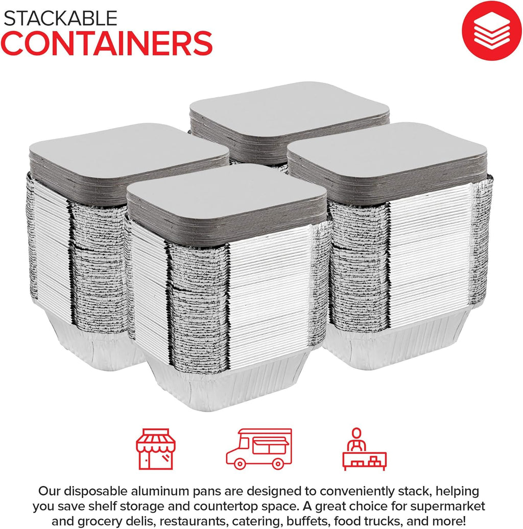 1 Lb Aluminum Disposable Cookware with Lids (25 Pack) - Foil Pans Cardboard Lids - Disposable & Recyclable Takeout Trays with Lids - Food Containers for Restaurants, Catering, Delis