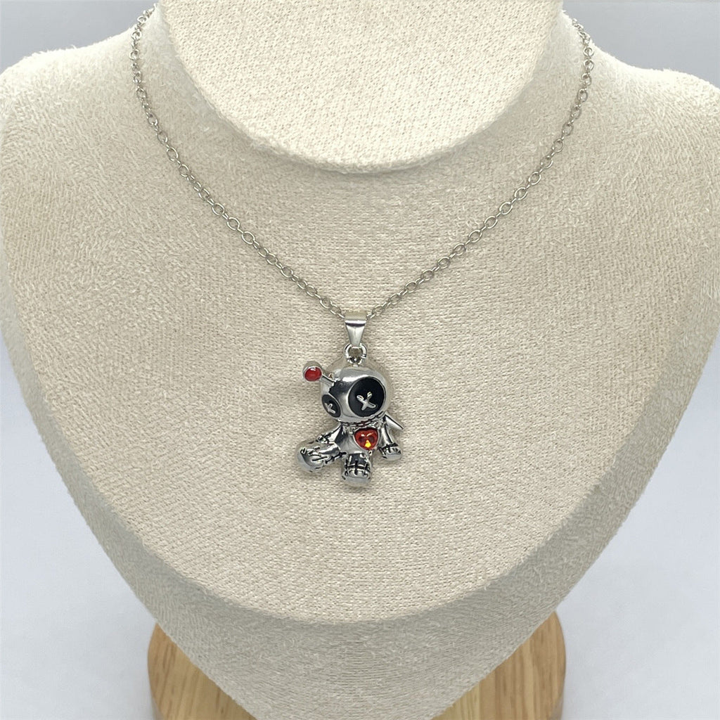 Cartoon Red Heart Voodoo Doll Necklace Halloween Personality Clavicle