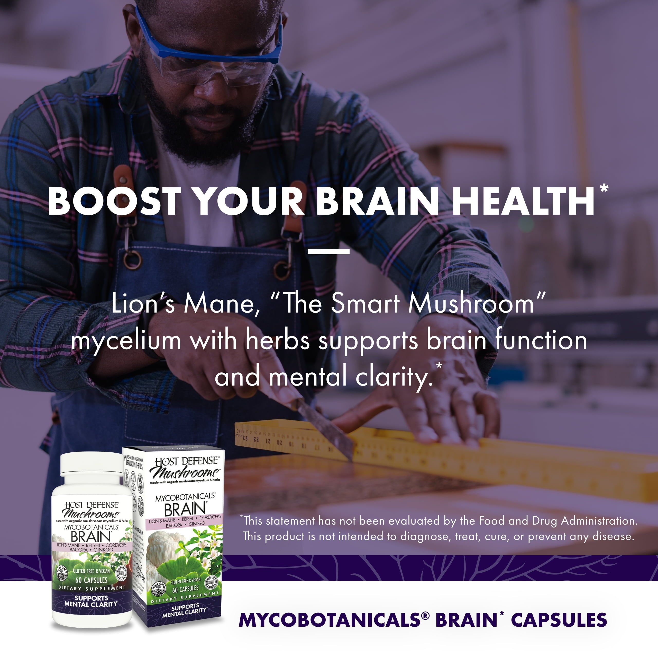 Host Defense Mycobotanicals Brain* Capsules - 60 Capsules (30 Servings)