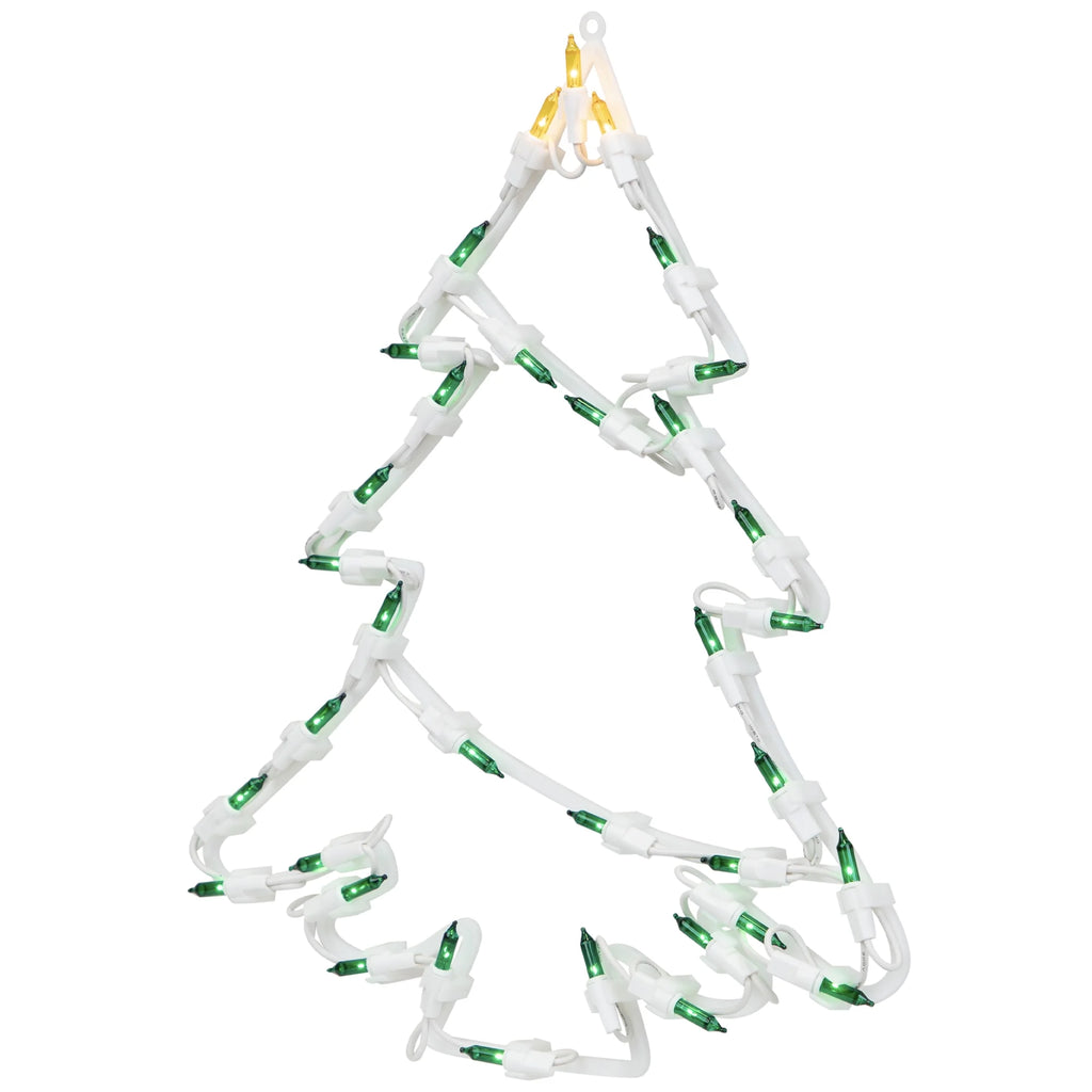 Lighted Christmas Tree Window Silhouette Decoration - 15" - Green and Yellow Lights