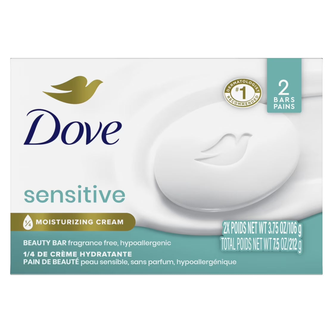 Beauty Bar Women'S Bath Soap Sensitive Skin, 3.75 Oz 2 Bars