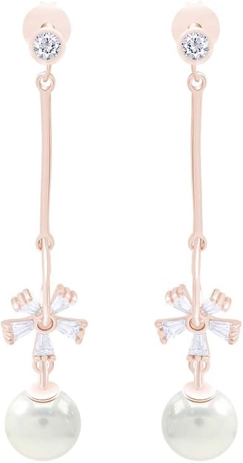 Sterling Silver Shell Pearl Earrings with Cubic Zirconia Flower Dangle Drop Stud Earrings for Women