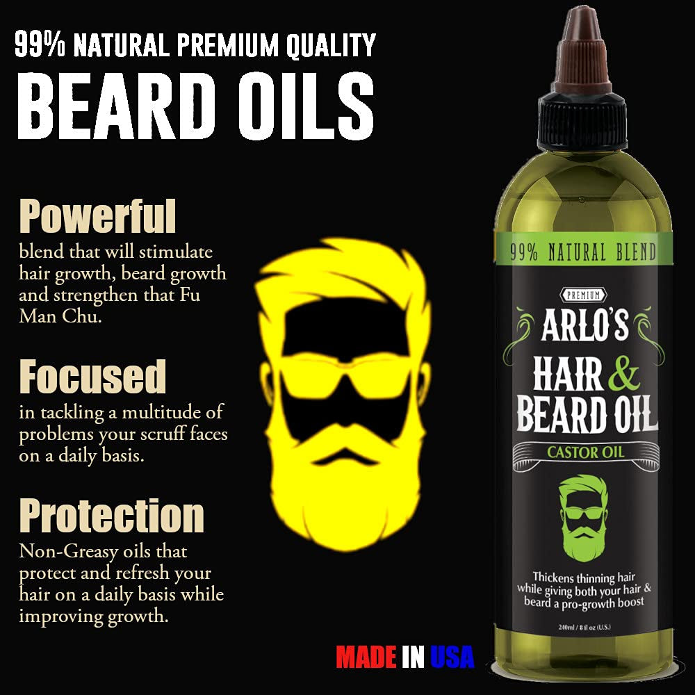 Hair and Beard Oil with Castor Oil 8 Oz. - Hair Oil, Mustache Oil and Beard Oil Growth