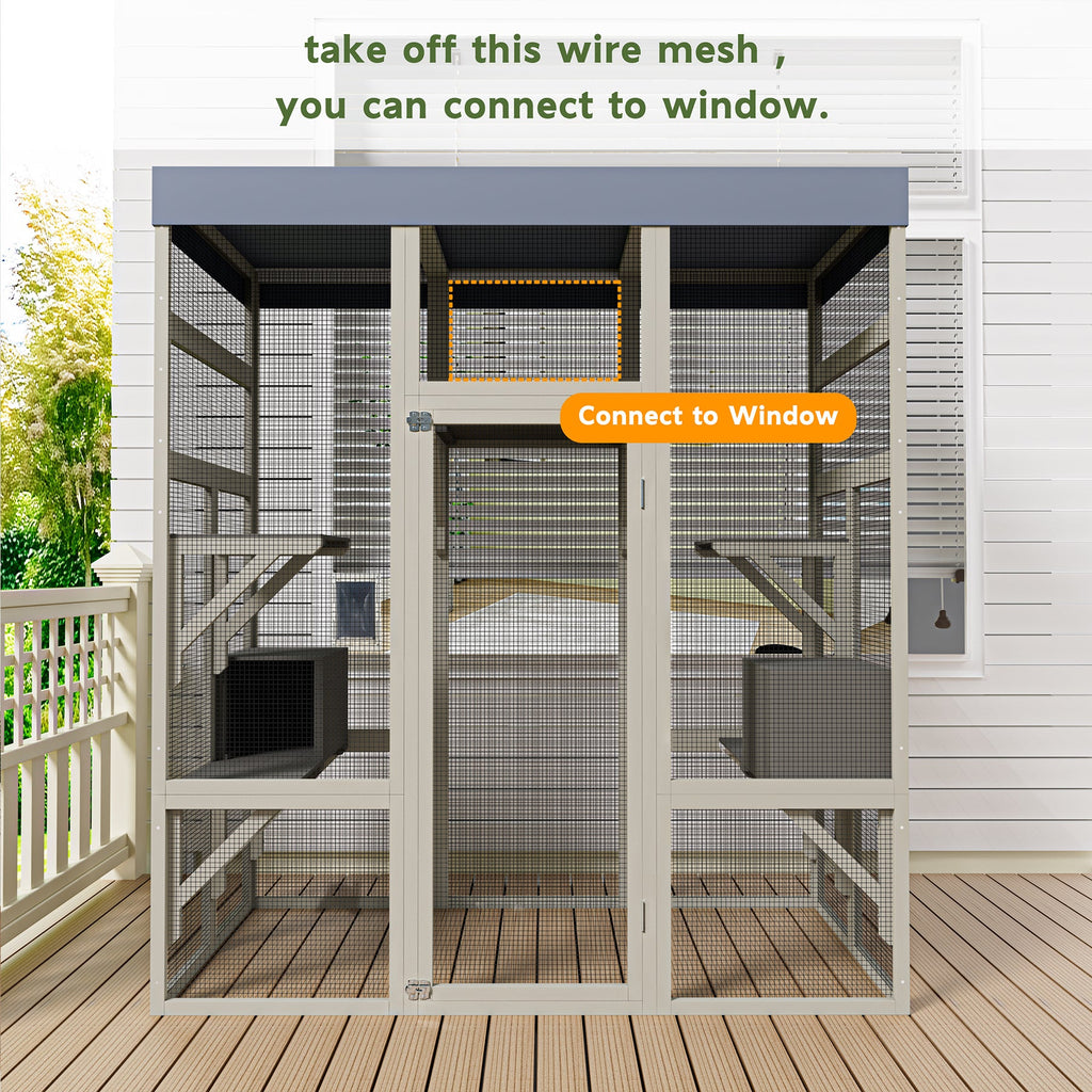 62.6' Outdoor Wooden Catio for Cats, Large Cat Enclosure with