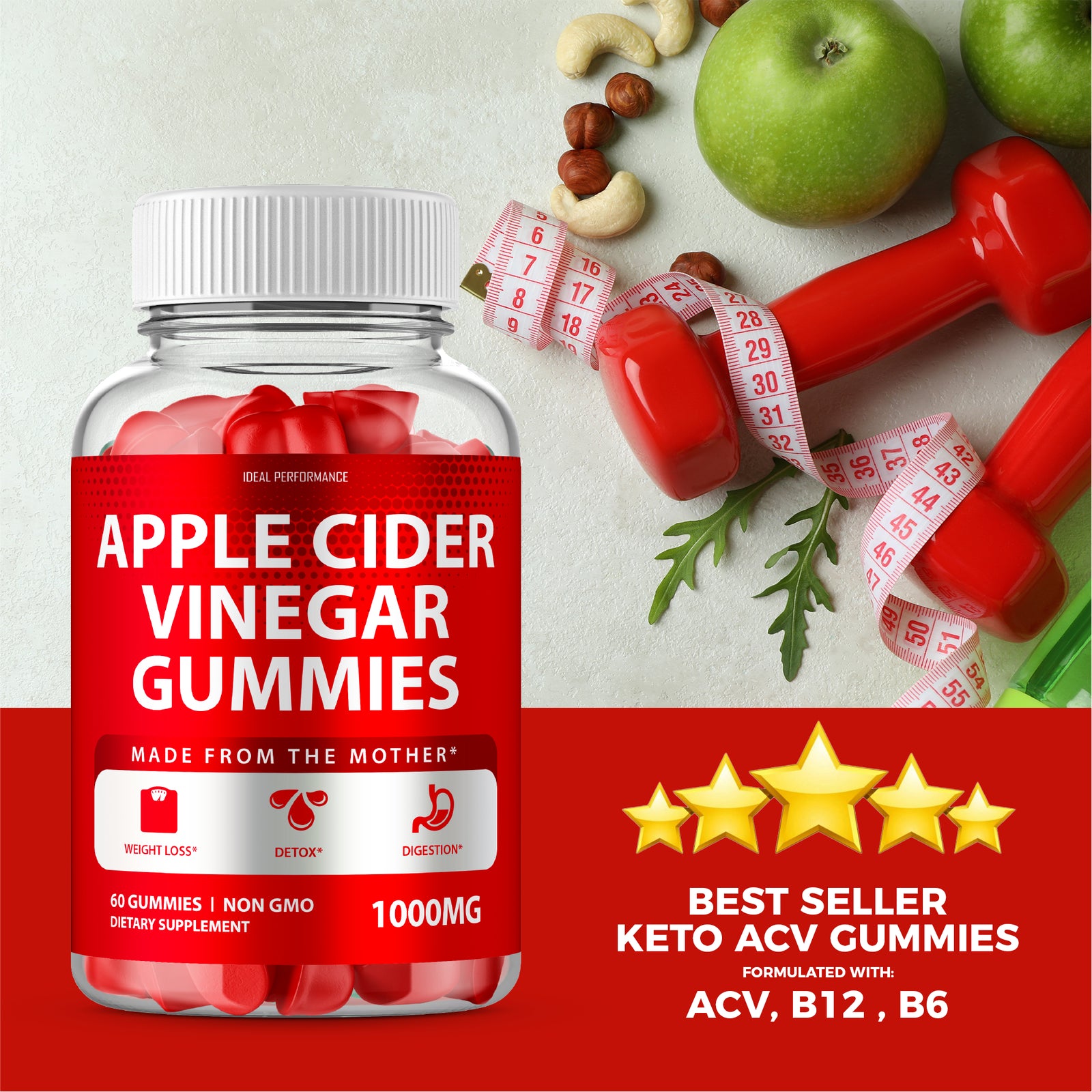 Apple Cider Vinegar Gummies with Mother - 120 Count (2 Bottles)