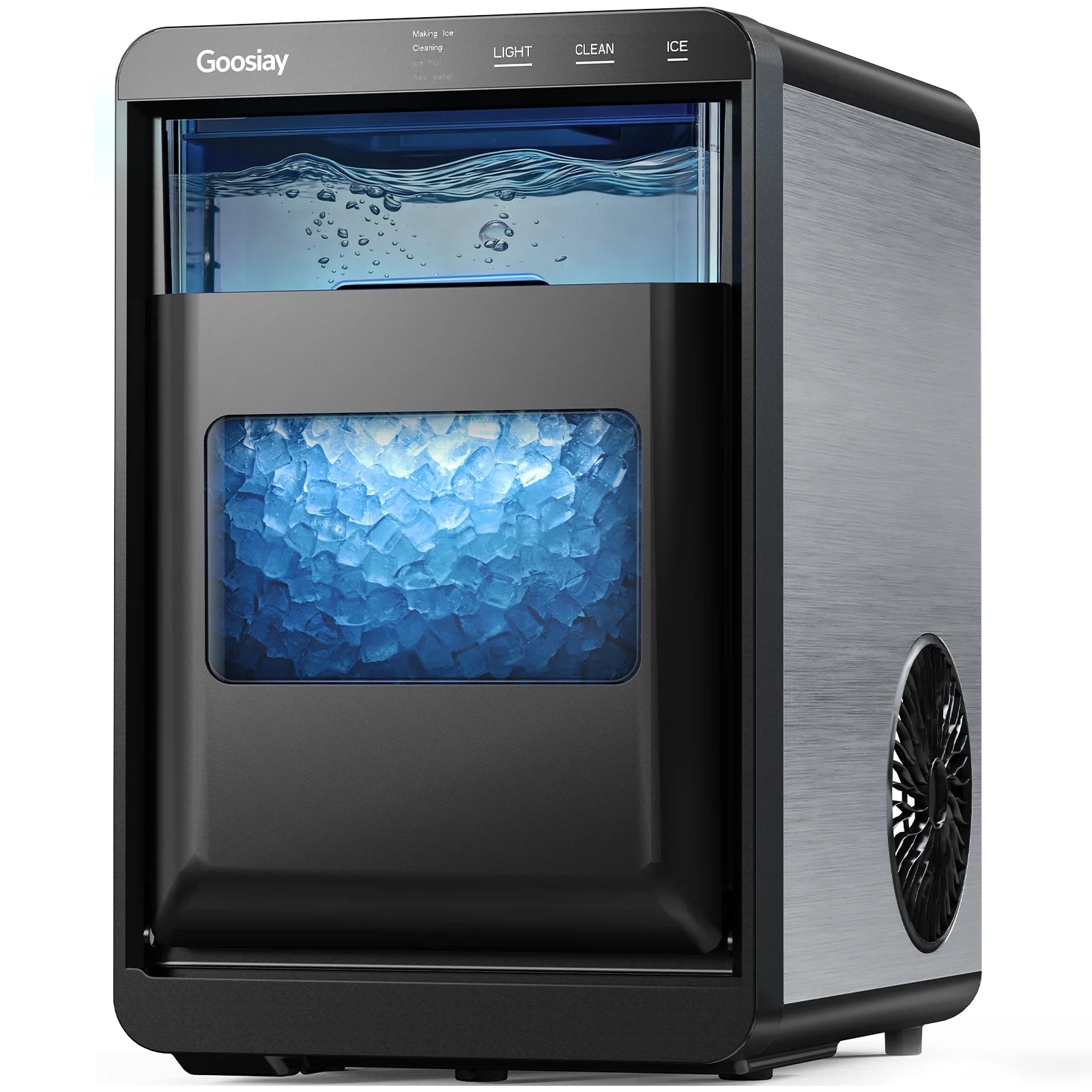 Nugget Ice Maker Countertop, 44Lbs per Day Portable Pebble Sonic Ice Machine with Soft Chewable Ice for Home, Kitchen, Office, RV, Camping, Stainless Steel, Black