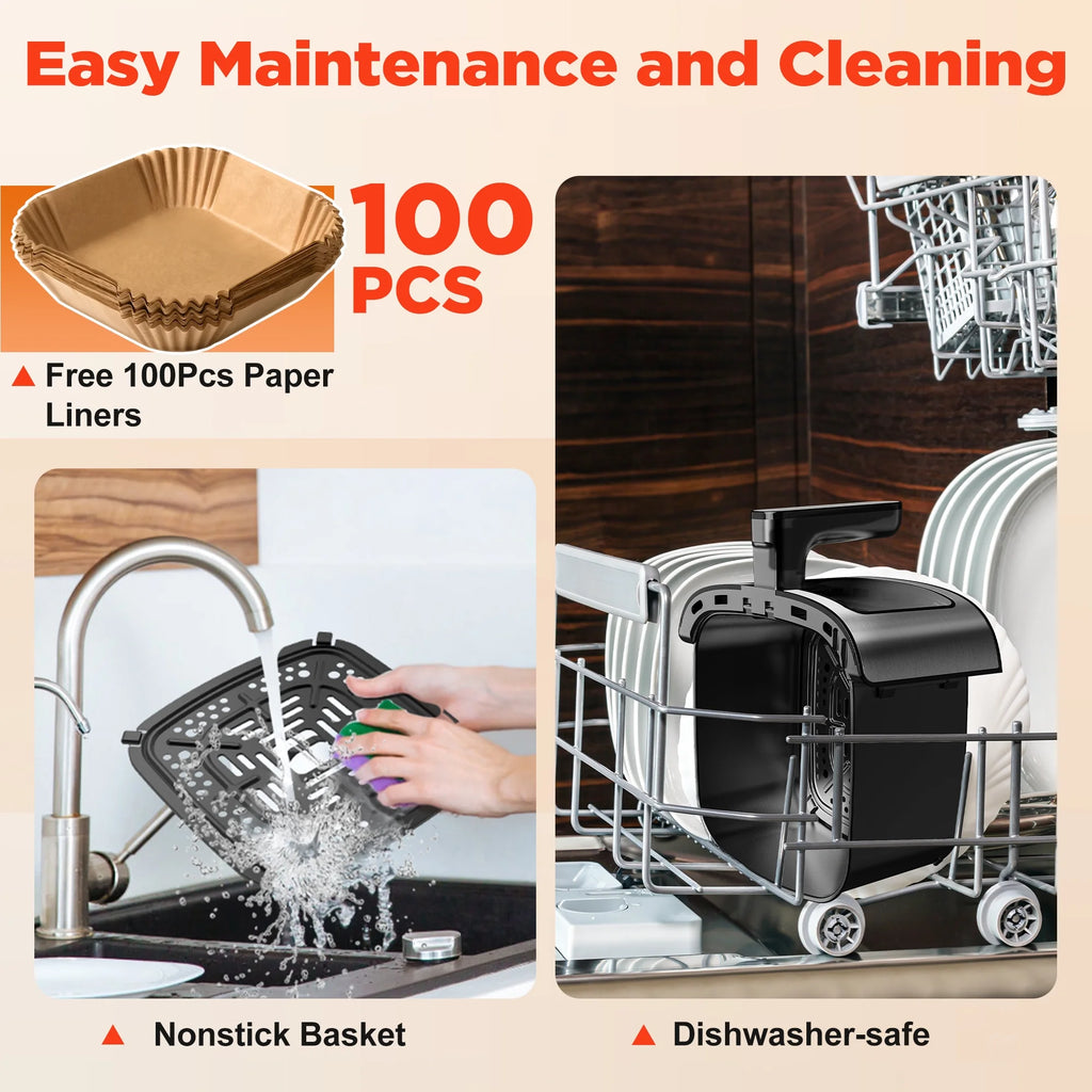 Air Fryer Oven, 10-In-1 7.5Qt Multifunction Air Fryer with Digital LED Touch Screen, 10 Preset Cookings, Dishwasher-Safe Basket, 95% Less Oil, Nonstick Dishwasher-Safe Basket, 100Pcs Liner