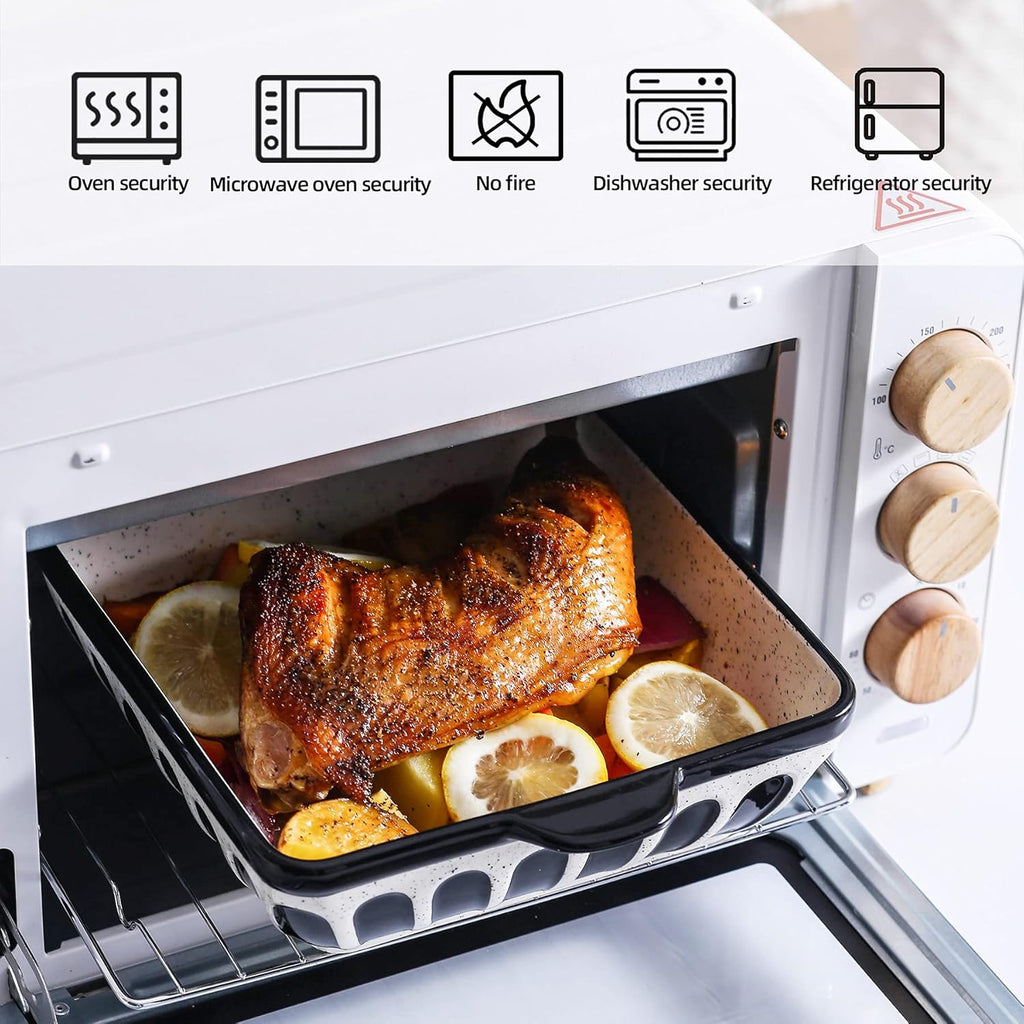 Porcelain Cake Pan Baking Dish 8.7 Inch Baker Square Brownie Pan with Double Handle for Casseroles Lasagna, Black