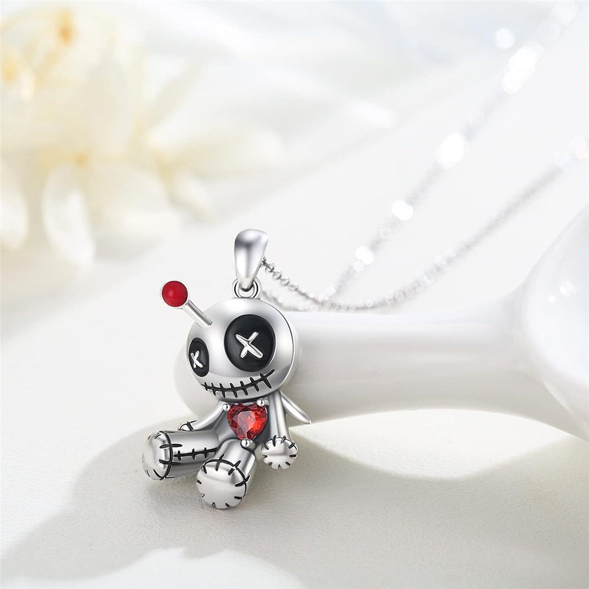 Cartoon Red Heart Voodoo Doll Necklace Halloween Personality Clavicle