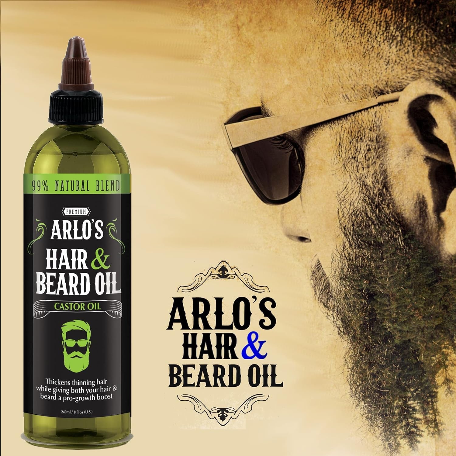 Hair and Beard Oil with Castor Oil 8 Oz. - Hair Oil, Mustache Oil and Beard Oil Growth