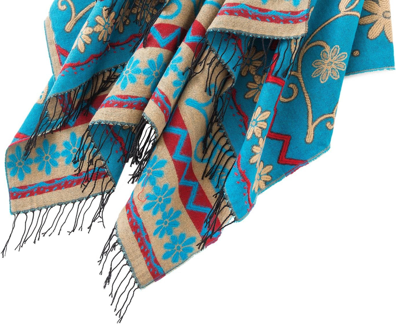 Women'S Retro Style Vintage Pattern Tassel Poncho Shawl Cape Wraps for Women