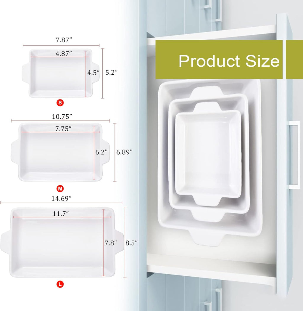 Ceramic Bakeware Set of 3 Piece, Rectangular Baking Pan Set, Porcelain Baking Pans Rectangular Casserole Pan for Cake, Lasagna, 11.7 X 8 X 2.7 Inches, Red