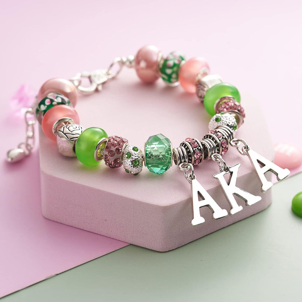AKA Sorority Gifts for Women Paraphernalia Sorority Bracelet Pink and Green Jewe