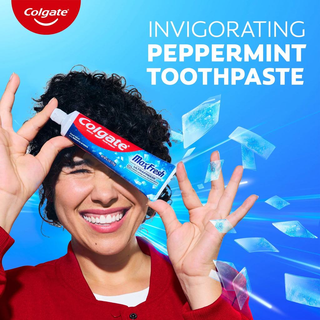 Max Fresh with Whitening Toothpaste with Mini Breath Strips, Cool Mint Toothpaste for Bad Breath, 6.3 Oz Tube