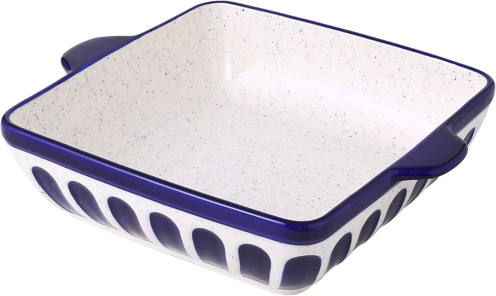 Porcelain Baking Dish 8.7 Inch Square Baking Pan Cake Pan Bakeware with Double Handle for Kitchen Cooking, Dark Blue