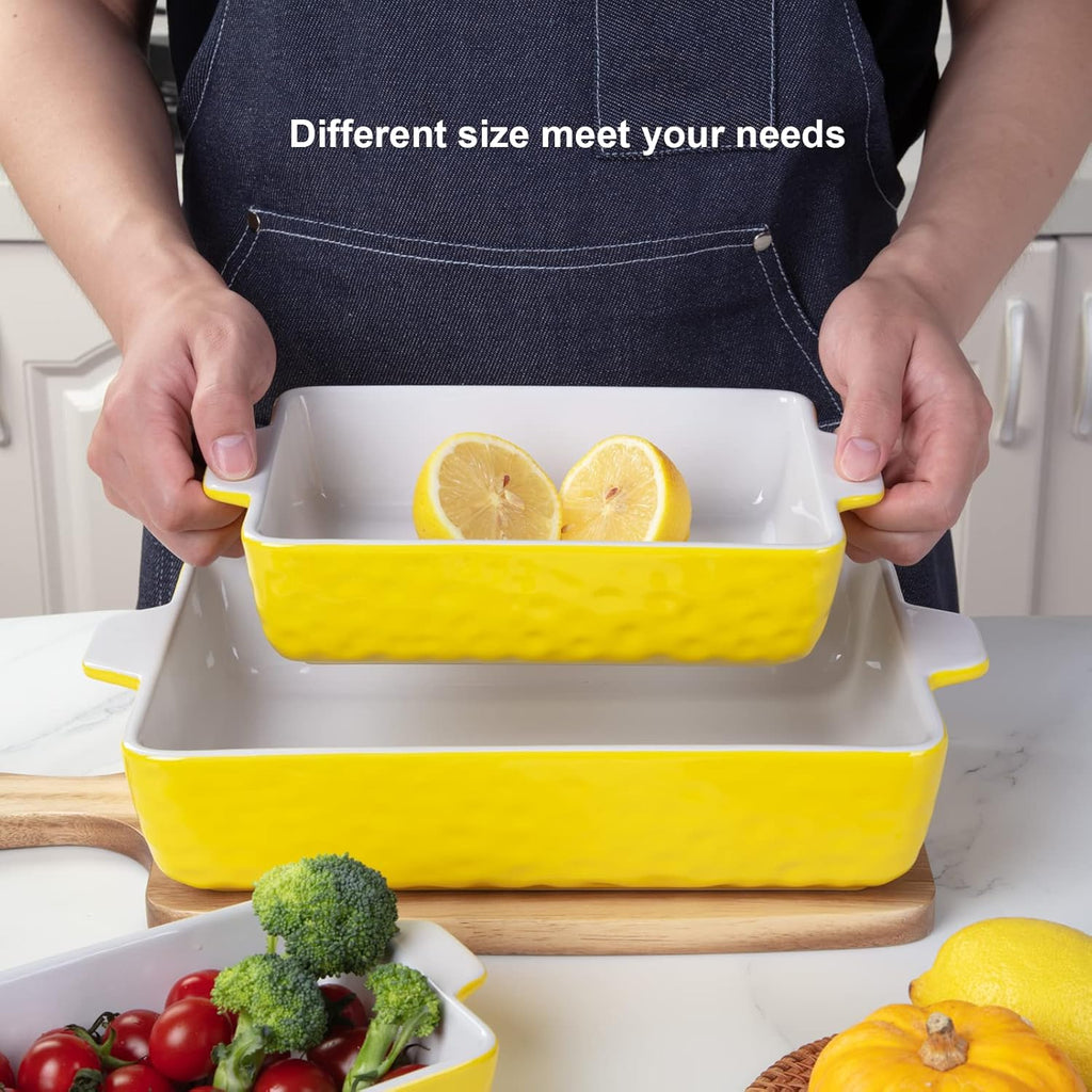Ceramic Bakeware Set of 3 Piece, Rectangular Baking Pan Set, Porcelain Baking Pans Rectangular Casserole Pan for Cake, Lasagna, 11.7 X 8 X 2.7 Inches, Yellow