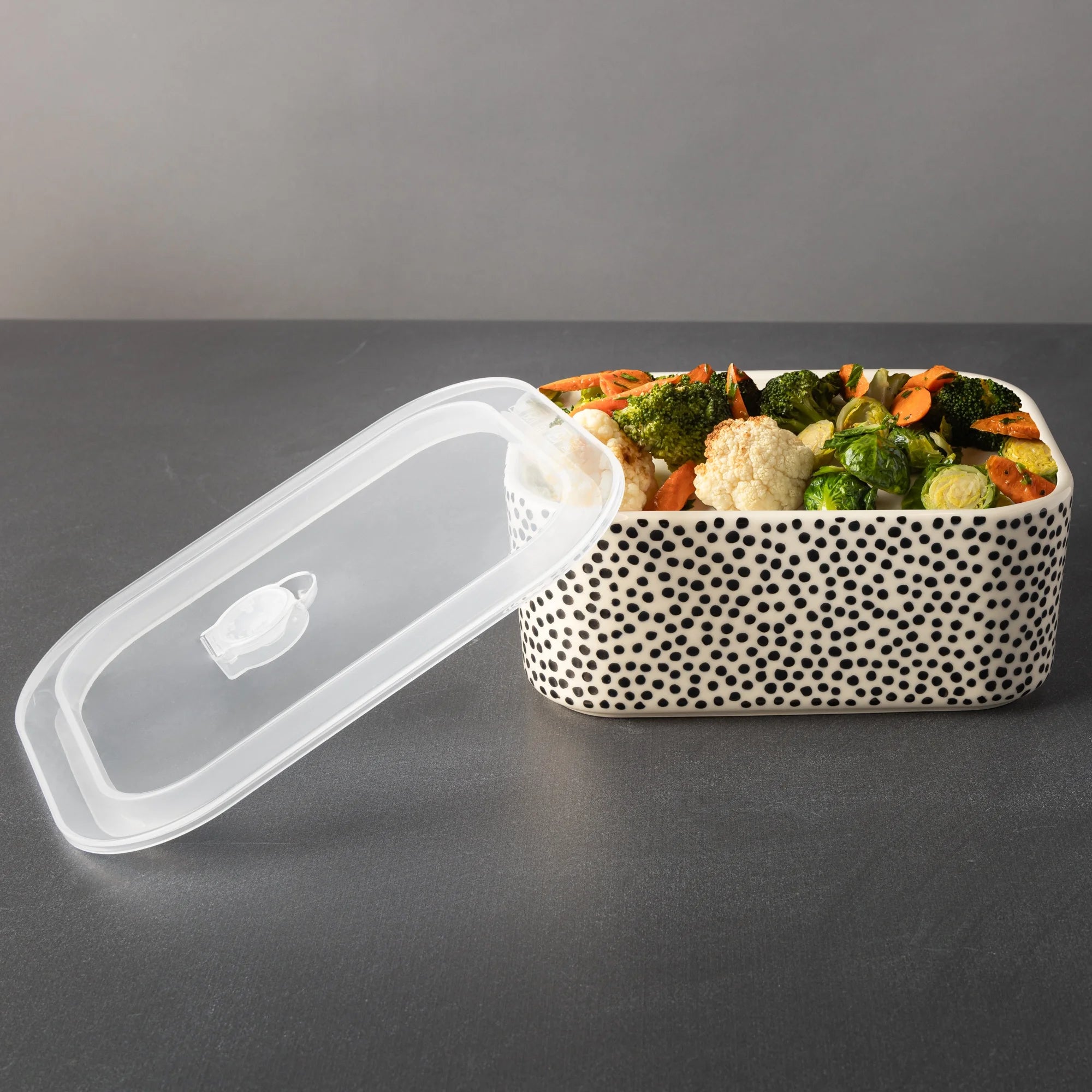 4-Piece Rectangle Ceramic Baking Dish & Lid Set - Dot