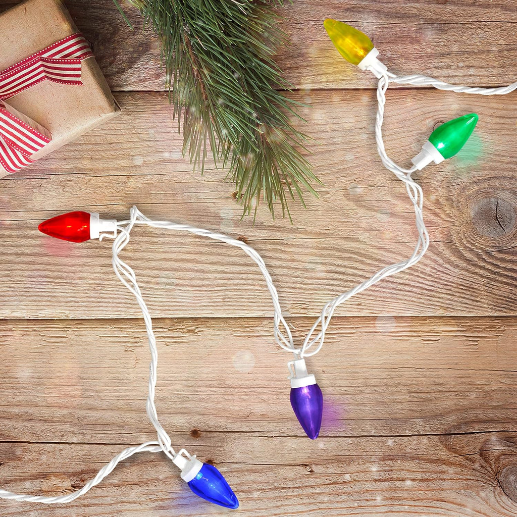 LED C7 Christmas Lights - Multicolor - 16' White Wire - 25Ct