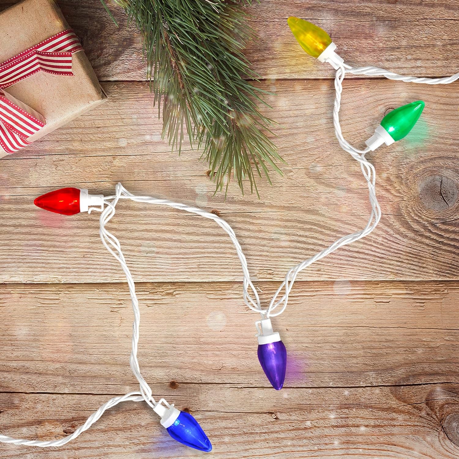 LED C7 Christmas Lights - Multicolor - 16' White Wire - 25Ct