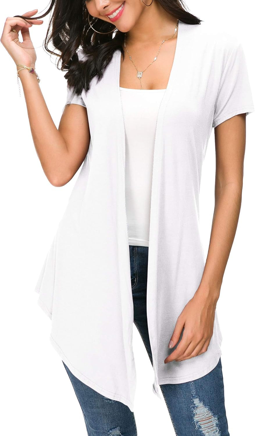 Womens Open Front Short Sleeve Cardigans for Women Lightweight Summer Drape Cardigan Vest