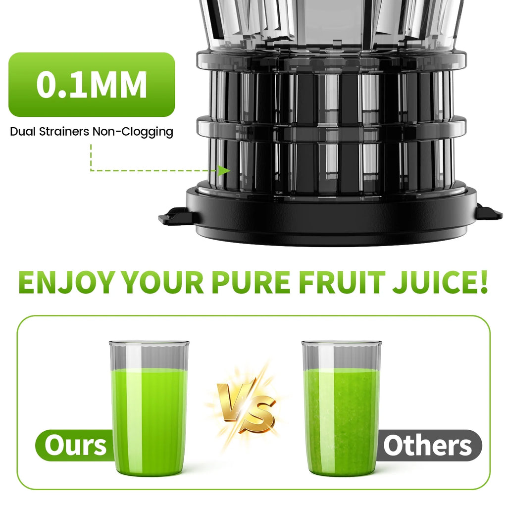 Cold Press Juicer Machine, 5.4 in Wide Feed Chute, up to 450W Professional Slow Masticating Juicer for Whole Vegetables & Fruits, Batch Juicing, Reverse Function to Clear Blockages
