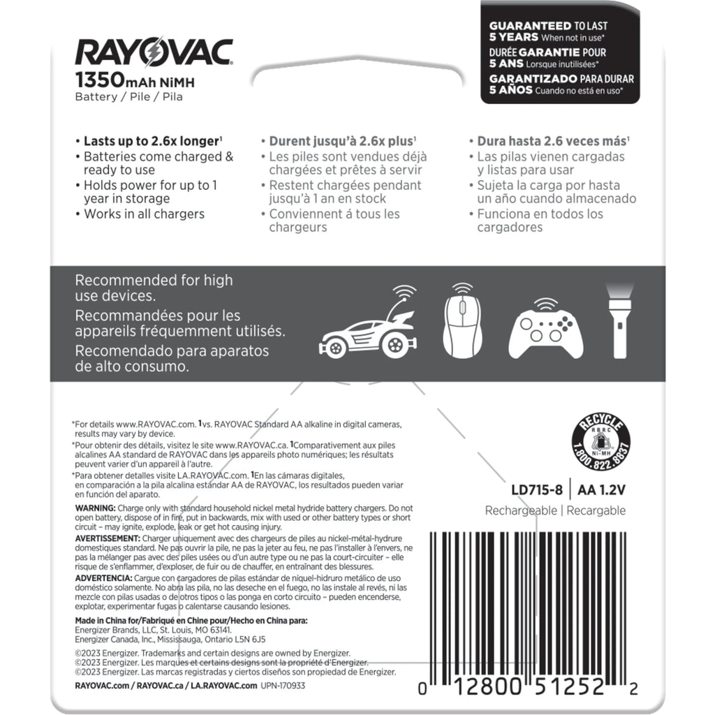 Rechargeable AA Batteries (8 Pack), Nimh Double a Batteries