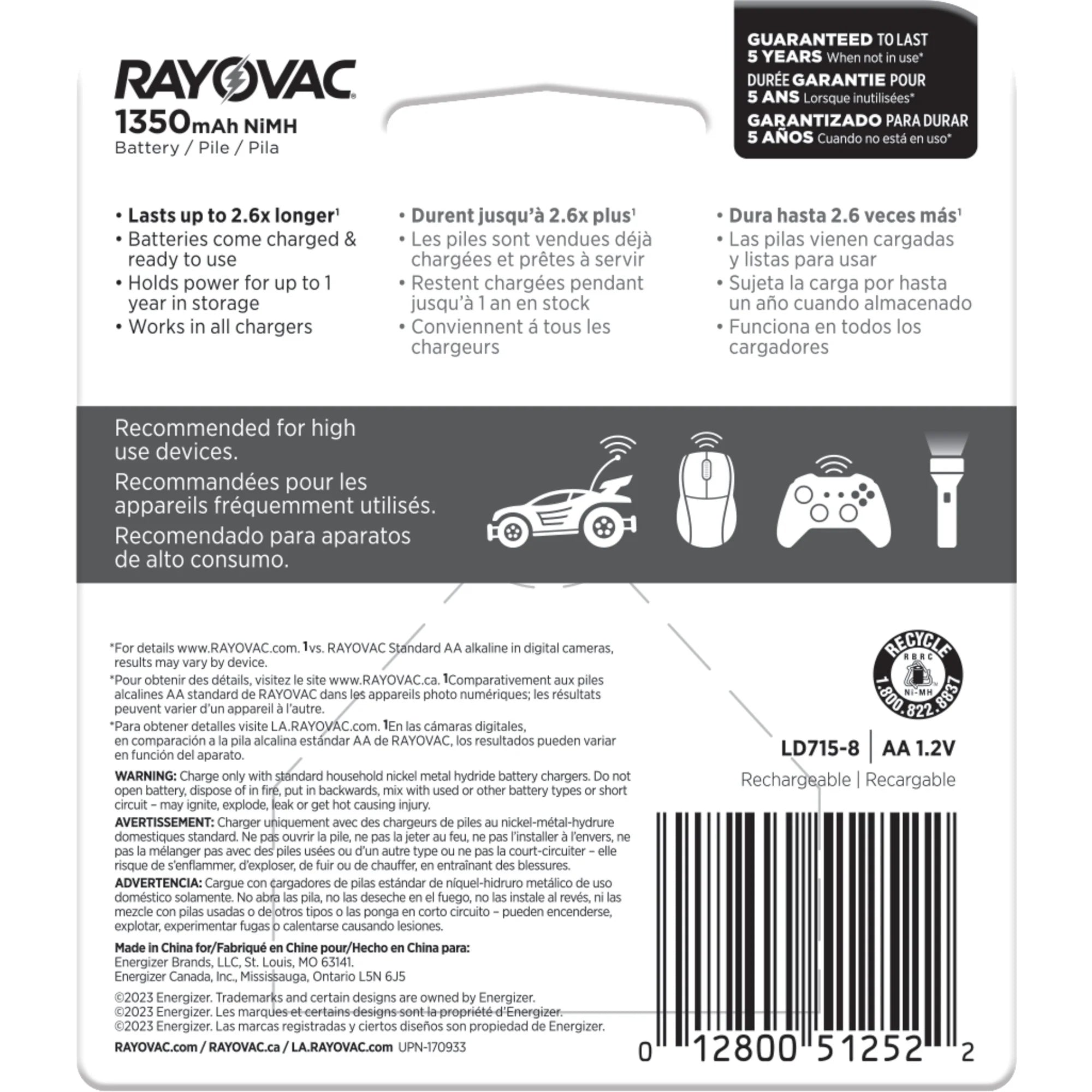 Rechargeable AA Batteries (8 Pack), Nimh Double a Batteries