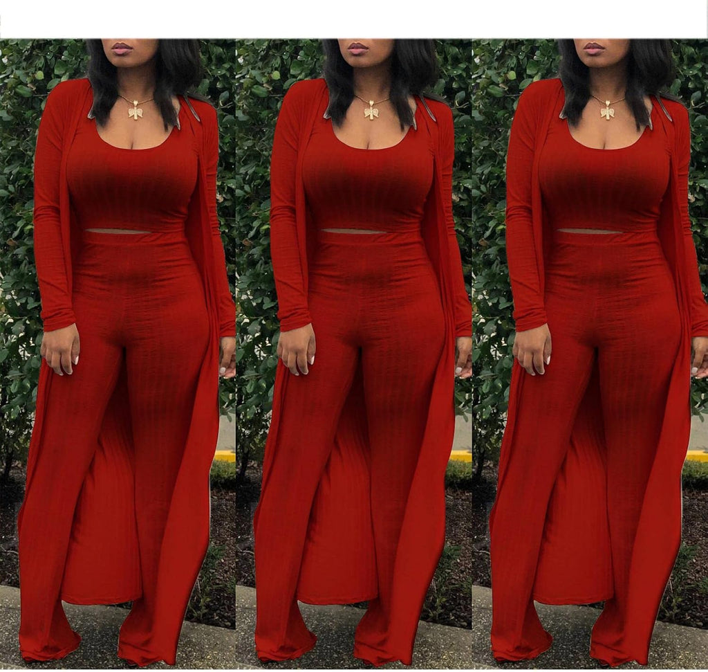 Women'S Tracksuit Winter Autumn Knitted Long-Sleeved Blazer Coat Tank Long Pants Three Piece Sets Outfit