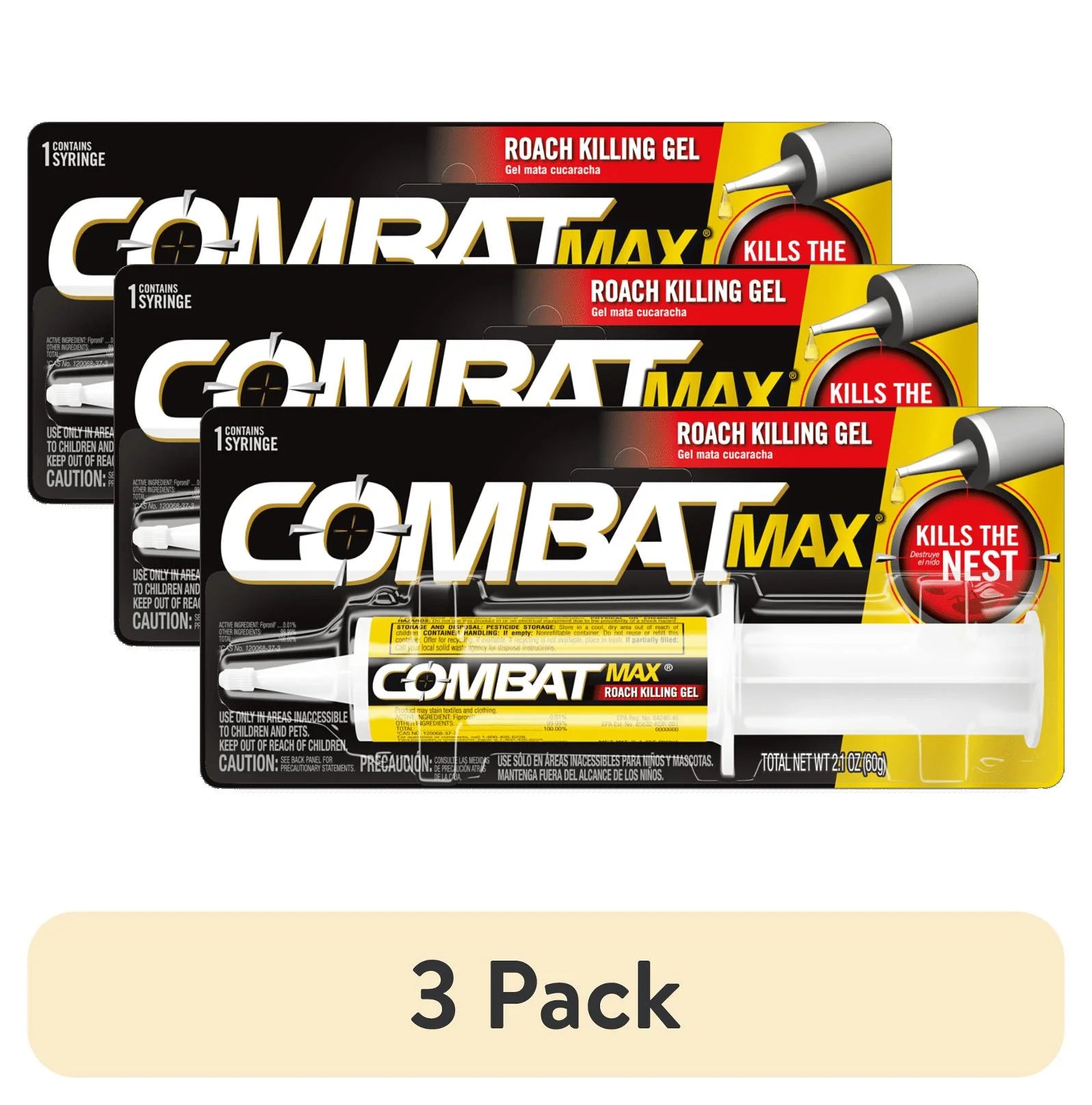 (3 Pack)  Max Roach Killing Gel for Indoor and Outdoor Use, 1 Syringe, 2.1 Ounces