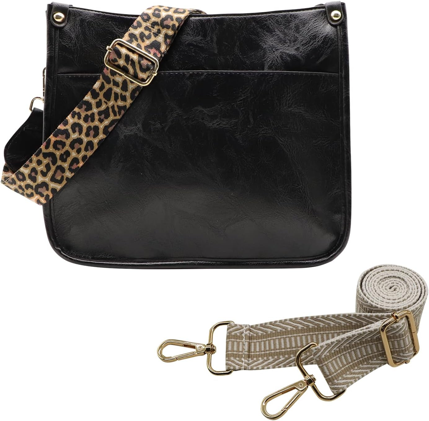 Vegan Leather Purse Medium Size Crossbody Bags for Women with Leopard Guitar Strap