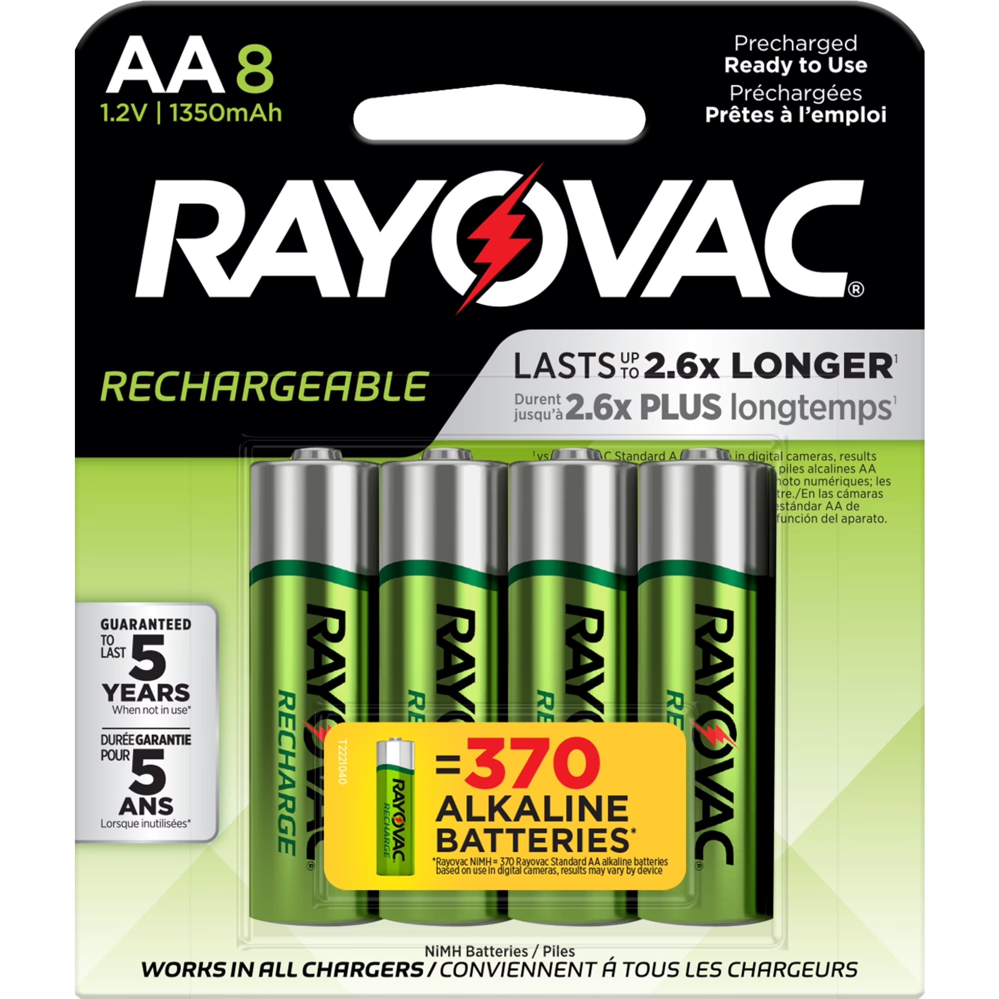 Rechargeable AA Batteries (8 Pack), Nimh Double a Batteries