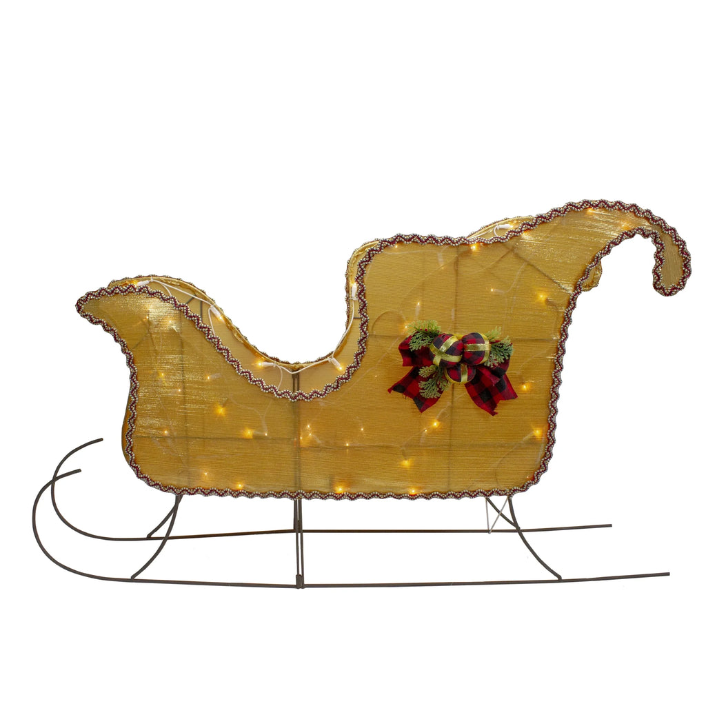 Lighted Shiny Sleigh Outdoor Christmas Decoration - 36" - Gold - Clear Lights
