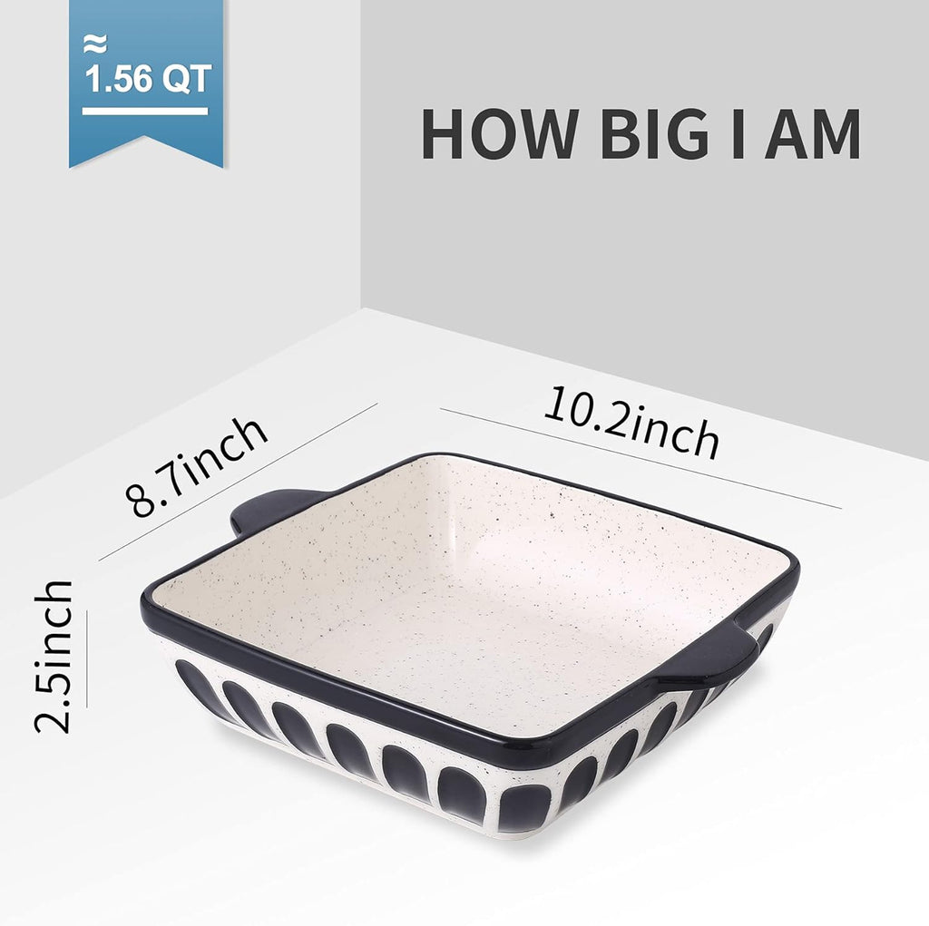Porcelain Cake Pan Baking Dish 8.7 Inch Baker Square Brownie Pan with Double Handle for Casseroles Lasagna, Black