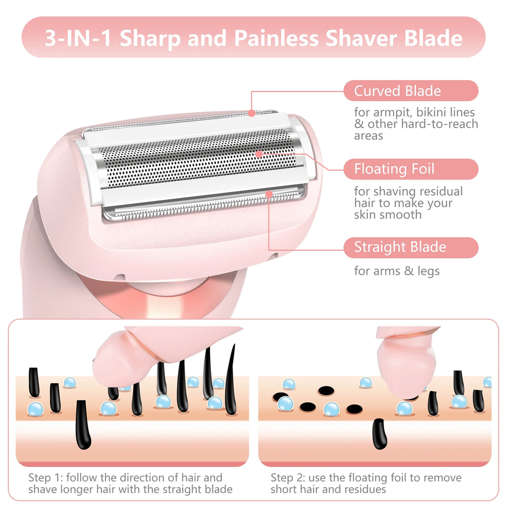 Woman Electric Razor, Rechargeable Cordless Shaver for Woman Face Leg Bikini, Wet Dry Use