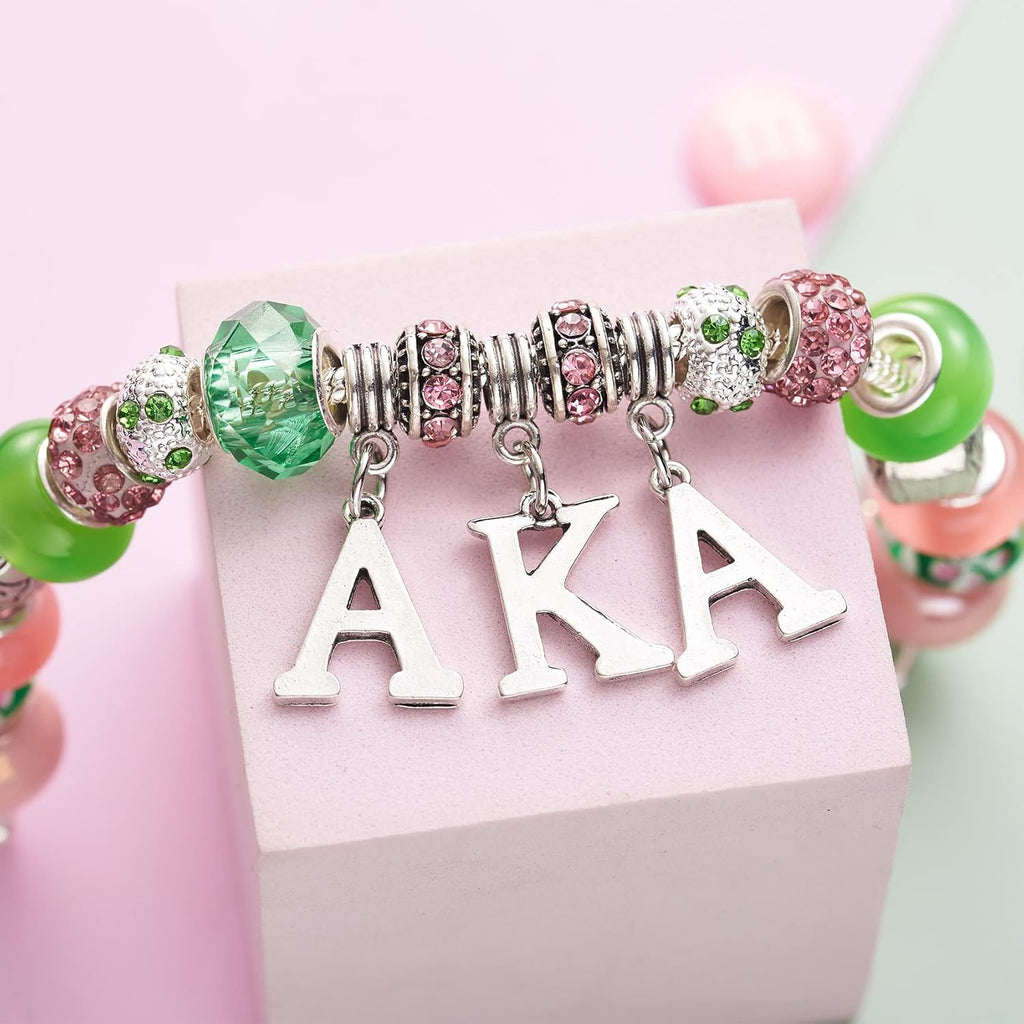 AKA Sorority Gifts for Women Paraphernalia Sorority Bracelet Pink and Green Jewe