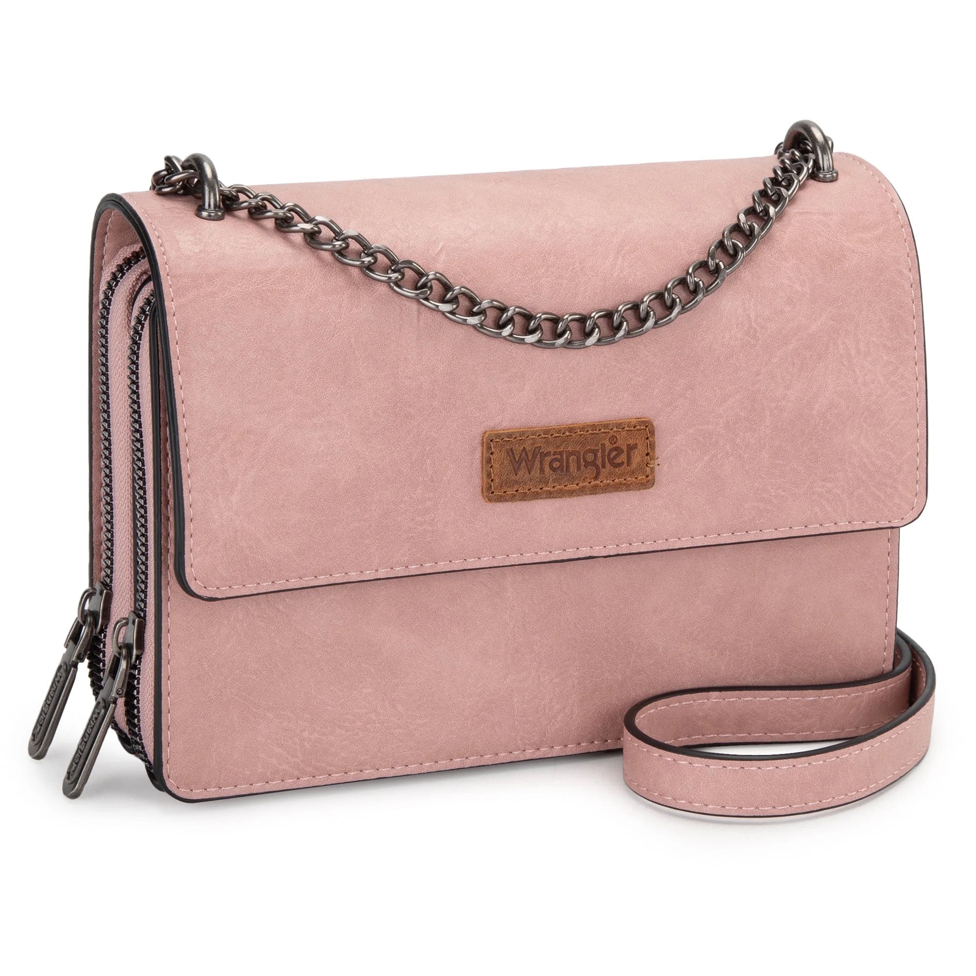 Wrangler Flap Crossbody Purse for Women Small Shoulder Bag with Chain Strap, Pink