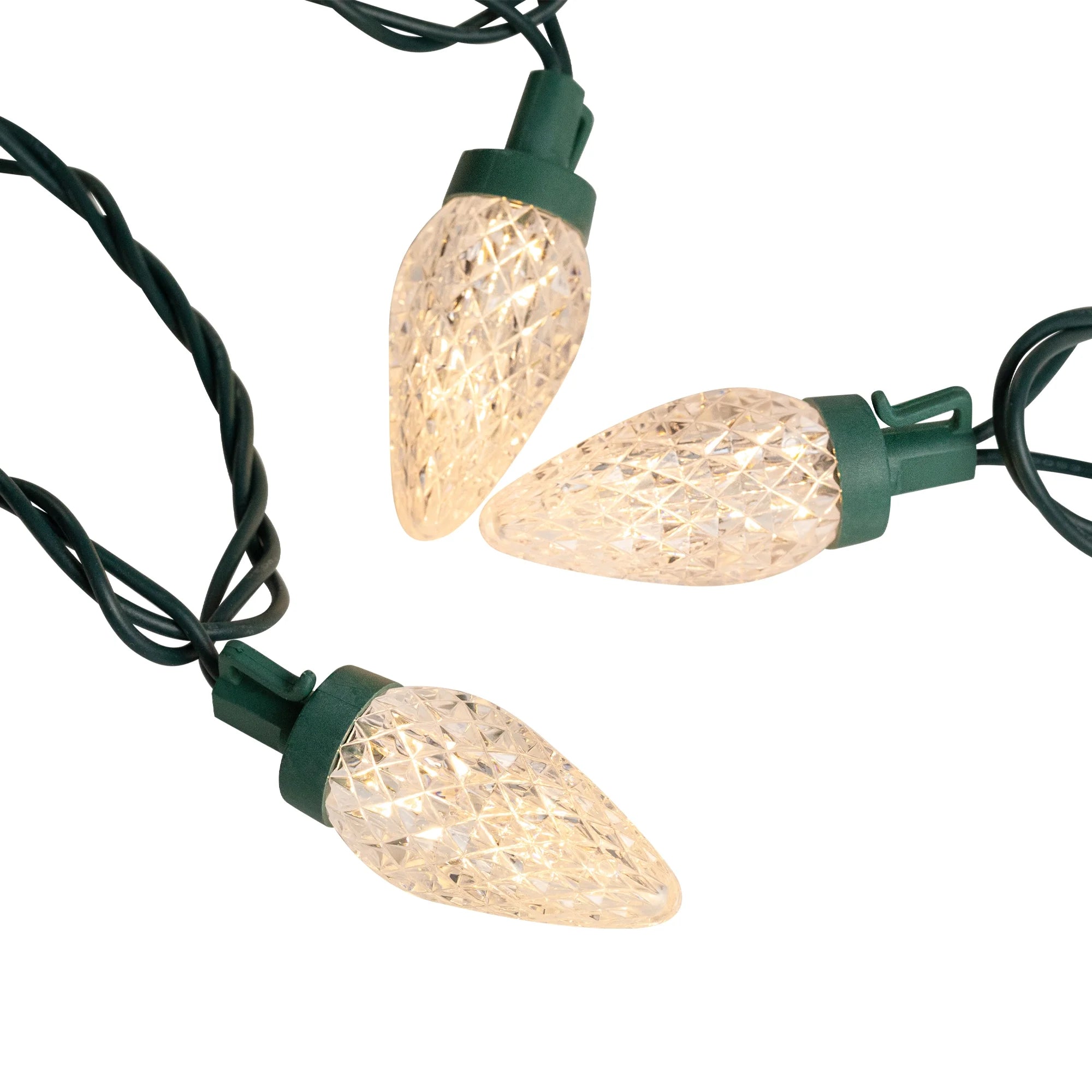 LED Faceted C9 Christmas Lights - Warm White - 66' Green Wire - 100Ct